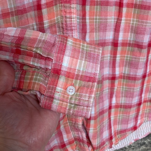 Lands' End size 12 Petite Button Down Pink Plaid Shirt - Picture 2 of 7